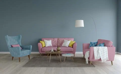 3D visualization of the living room interior. Illustrazione stock