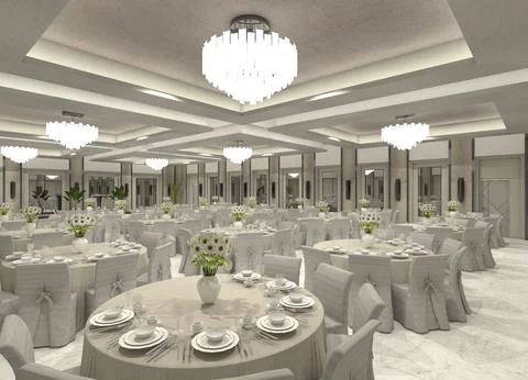 3D visualization of a luxury hotel ballroom interior Illustrazione stock