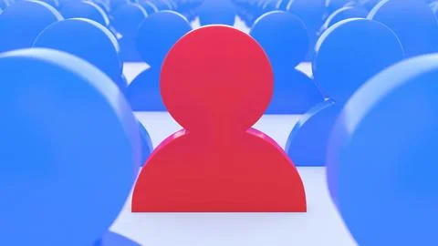 3D visualization of a red colored person in the crowd Stock Illustration