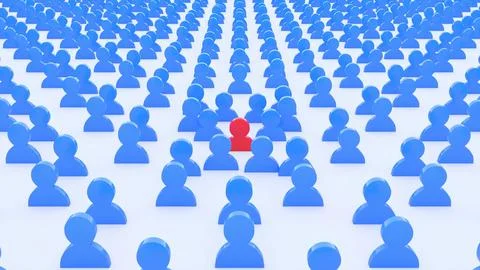 3D visualization of a red colored person in the crowd Stock Illustration