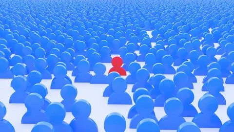 3D visualization of a red colored person in the crowd Stock Illustration