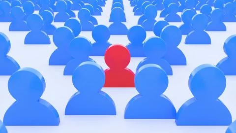 3D visualization of a red colored person in the crowd Stock Illustration