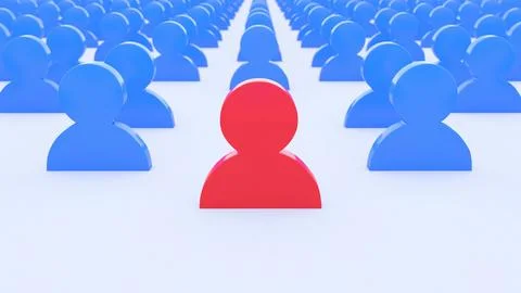 3D visualization of a red colored person leading the crowd - leadership concept Stock Illustration