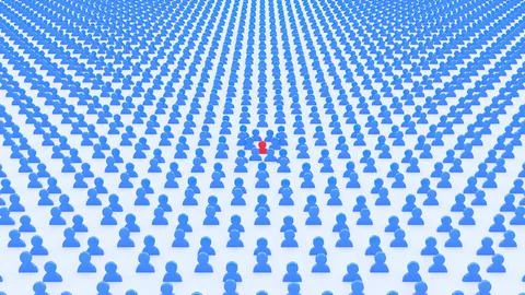 3D visualization of a red colored person in the crowd Illustrazione stock