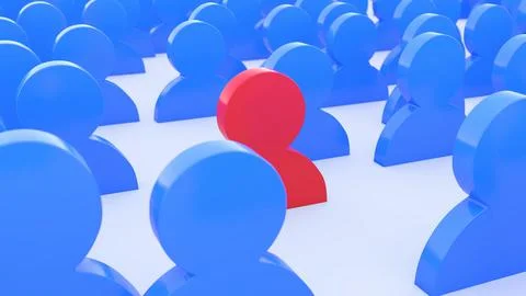 3D visualization of a red colored person in the crowd Stock Illustration