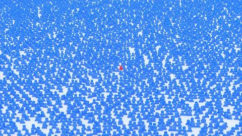 3D visualization of a red colored person in the crowd Stock Illustration