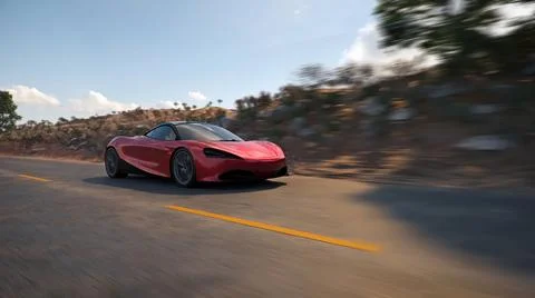 3D visualization of a red supercar driving on the road Stock Illustration