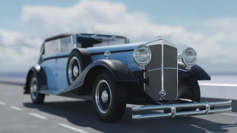 3d visualization of a retro car driving on the road Stock Footage 243519988