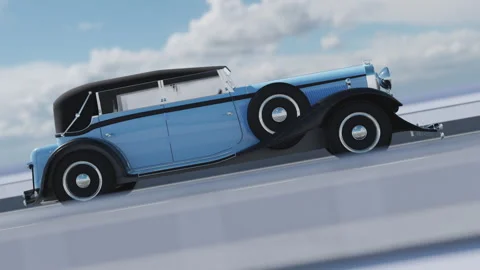 3d visualization of a retro car driving on the road Stock Footage 243520002