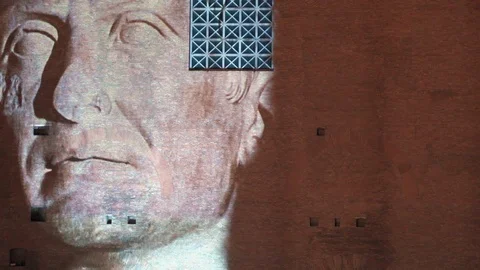 3D visualization of Roman historic facts and noble Emperor on ancient building Vídeos de archivo 122327280