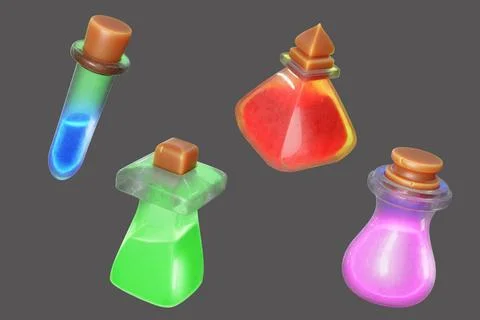 3d visualization set of magic bottles Stock Illustration