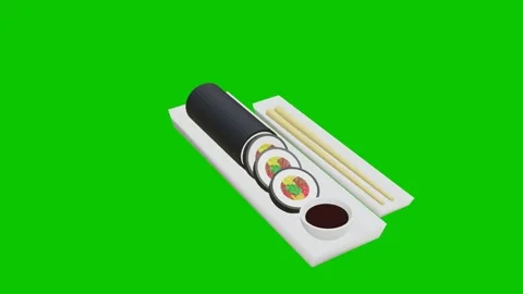 3D visualization of sliced korean gimbap or rice roll on a white tray with .. Video stock 326165471