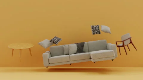 3d visualization of a sofa next to a table, objects took off Stock Footage 157654985