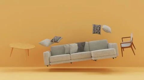 3d visualization of a sofa next to a table, objects took off Stock Illustration