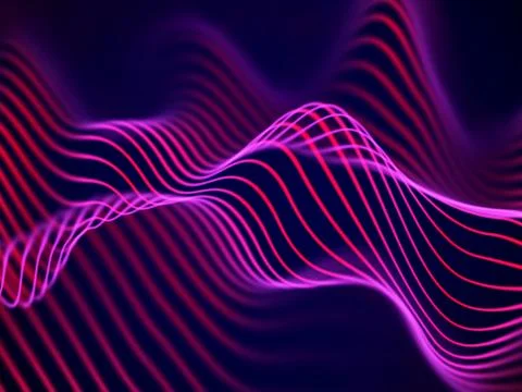 3D visualization of sound waves. Big data or information concept: Red chart. Stock Illustration