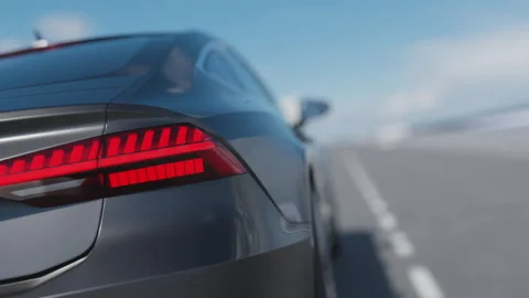 3d visualization of the taillight of a car on the highway Stock Footage 243519958