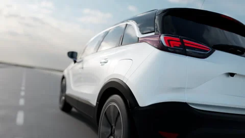 3d visualization of the taillight of a car on the highway Stock Footage 304876658