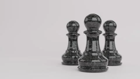 3d visualization three black marble pawns stand Stock Illustration