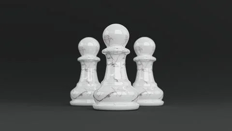 3d visualization three white marble pawns stand Stock Illustration