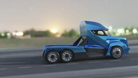 3d visualization of a truck driving on the highway Stock Footage 242984916