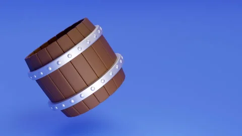 3d visualization wooden barrel on a blue background Stock Footage 196265605