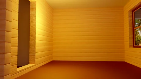 3d visualization of a wooden house on a white background Stock Footage 170432706