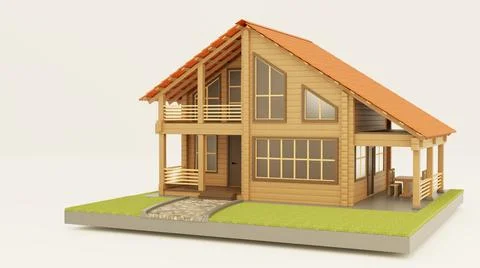 3d visualization of a wooden hut Stock Illustration