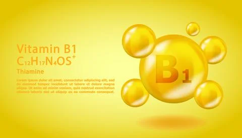 3D Vitamin molecule B1 Thiamine design. Realistic B1 Thiamine Vitamin drop Stock Illustration