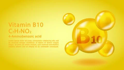 3D Vitamin molecule B10 4-Aminobenzoic acid design. Realistic B10 4-Aminobenzoic Stock Illustration