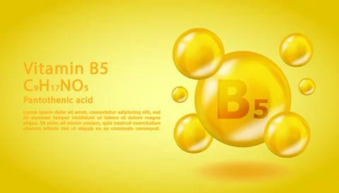 3D Vitamin molecule B5 Pantothenic design. Realistic B5 Pantothenic Vitamin drop Stock Illustration