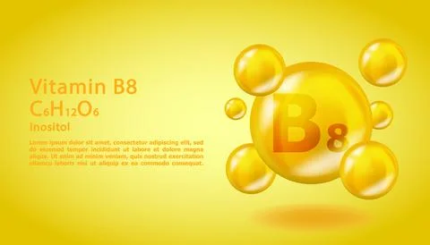 3D Vitamin molecule B8 Inositol design. Realistic B8 Inositol Vitamin drop Stock Illustration