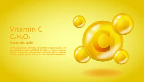 3D Vitamin molecule C Ascorbic acid design. Realistic C Ascorbic acid Vitamin Stock Illustration