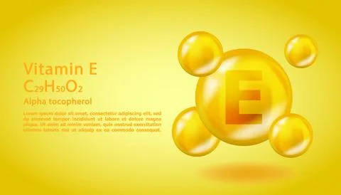 3D Vitamin molecule E Tocotrienol design. Realistic E Tocotrienol Vitamin drop Stock Illustration