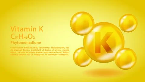 3D Vitamin molecule K Phylloquinone design. Realistic K Phylloquinone Vitamin Stock Illustration
