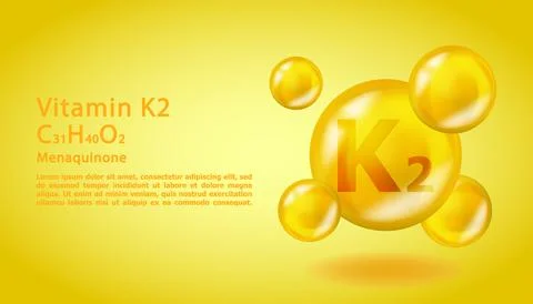 3D Vitamin molecule K2 Menaquinone design. Realistic K2 Menaquinone Vitamin drop Stock Illustration