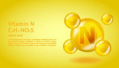 3D Vitamin molecule N Lipoic acid design. Realistic N Lipoic acid Vitamin drop Stock Illustration