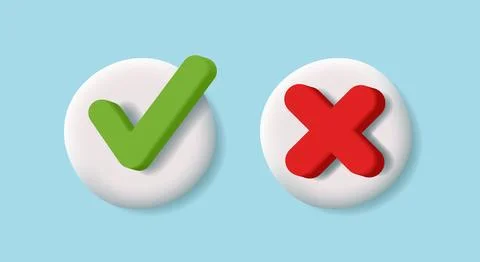 3d volume Right And Wrong 3D Button Vector Illustration, green checkmark an.. Stock Illustration