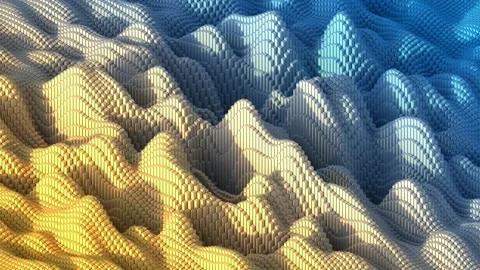 3D Voxel Wave Background with Blue Yellow Gradient Seamless Loop Animation Stock Footage 329557370