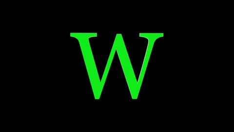 3d W letter logo loopable rotated green color black background Illustrazione stock