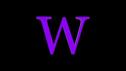 3d W letter logo loopable rotated purple color black background Illustrazione stock