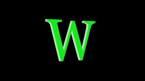 3d W letter logo loopable green color black background Illustrazione stock