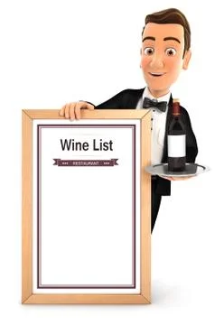 3d waiter with wine list Stock Illustration