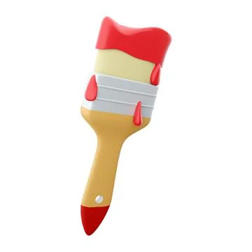 3d wall paint brush with red paint isolated on white. Wall paint brush 3D Stock Illustration