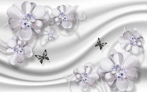 3D wallpaper design with florals for photomural background Stock Illustration