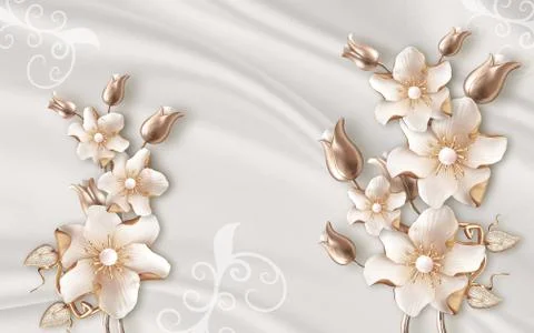 3D wallpaper design with florals for photomural background Stock Illustration