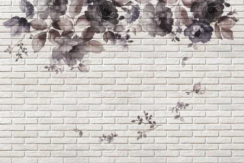 3d wallpaper, roses on brickwork background Stock Illustration