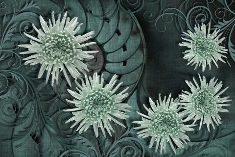 3d wallpaper texture, aster on viridian abstract canvas textures Stock Illustration
