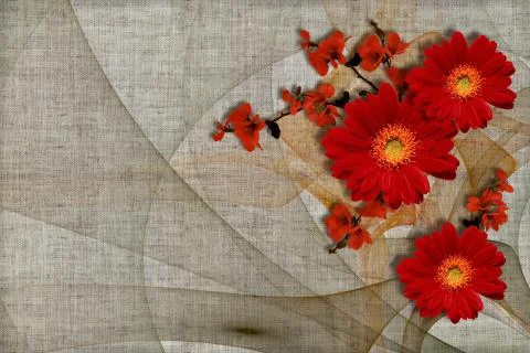 3d wallpaper texture, red gerbera on abstract canvas textures. Stock Illustration