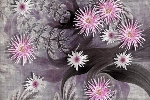 3d wallpaper texture, violet aster on abstract canvas textures. Stock Illustration