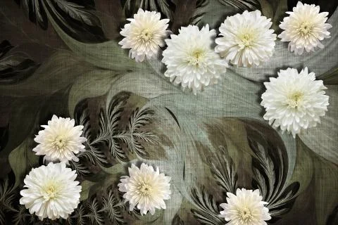 3d wallpaper texture, white aster on abstract canvas texture Stock Illustration